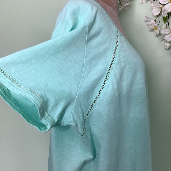 Jones New York Signature Woman Knit Crochet Peekaboo Casual T Shirt Top Mint - Picture 7 of 14